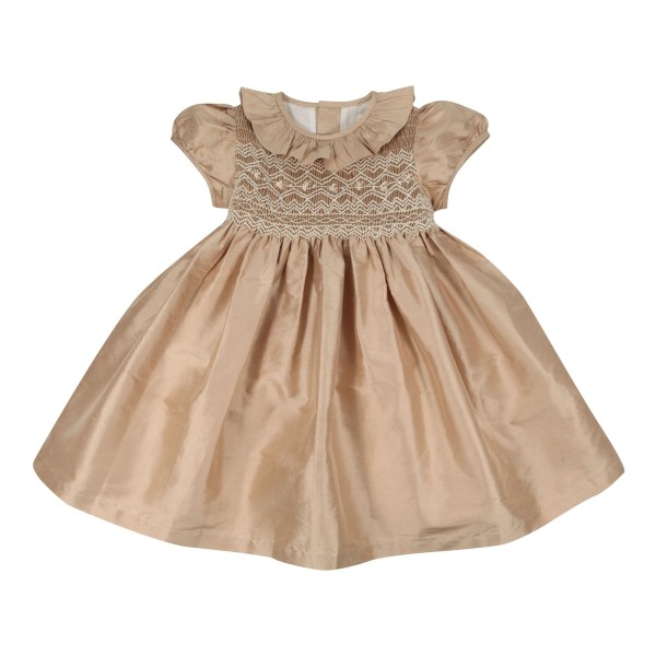 Diana Special Occasion Dress Champagne Silk with Gypsophila Hand Smocking Diana Special Occasion Dress Champagne Silk with Gypsophila Hand Smocking