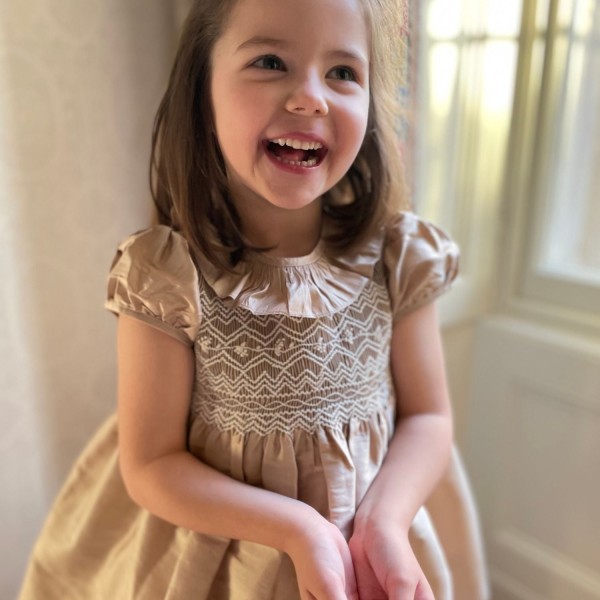 Diana Special Occasion Dress Champagne Silk with Gypsophila Hand Smocking Diana Special Occasion Dress Champagne Silk with Gypsophila Hand Smocking