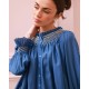 Cleopatra Blouse Cobalt Silk Cotton Sapphire with Vanilla Hand Smocking Edition 33 Cleopatra Blouse Cobalt Silk Cotton Sapphire with Vanilla Hand Smocking Edition 33