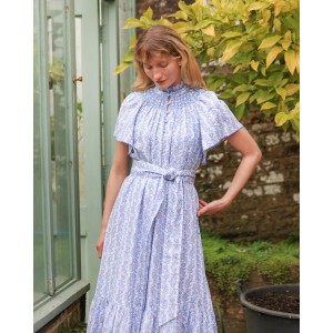 Colette Dress Passionflower Trellis with Delphinium Blue Hand Smocking Colette Dress Passionflower Trellis with Delphinium Blue Hand Smocking