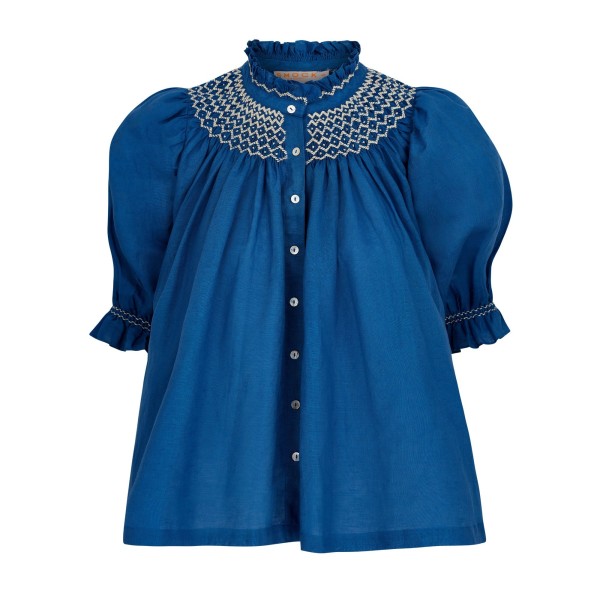 Scholl Blouse Cobalt Linen with Vanilla Hand Smocking Edition 54 Scholl Blouse Cobalt Linen with Vanilla Hand Smocking Edition 54