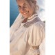 Scholl Women's Summer Blouse White with Chocolate Brown Hand Smocking
