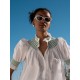 Scholl Women's Summer Blouse White with Green Apple Hand Smocking